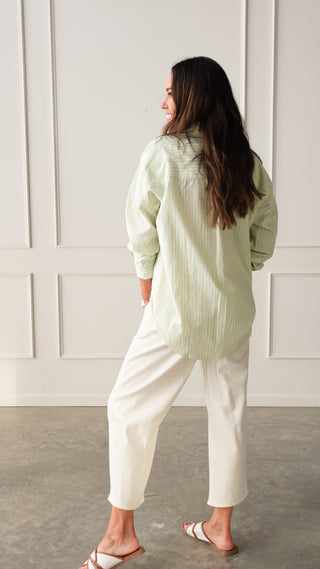 Green Striped Button-Down Shirt