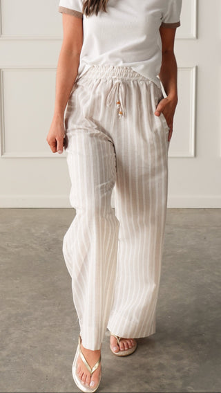 Striped Drawstring Wide Leg Pant