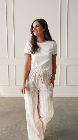 Striped Drawstring Wide Leg Pant