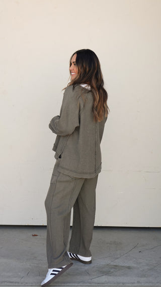Washed Olive Waffle Top