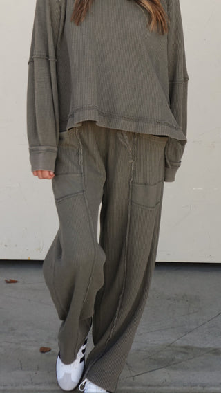 Washed Olive Waffle Pants