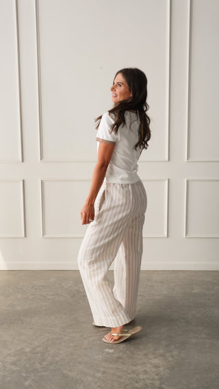 Striped Drawstring Wide Leg Pant