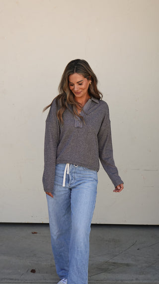 Gray Collared Knit Top