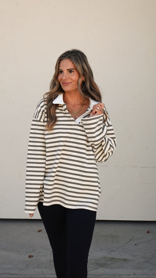 Cream/Olive Striped Rugby Shirt
