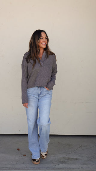 Gray Collared Knit Top