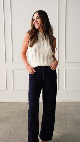 Cream Mock Neck Ribbed Knit Tank