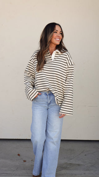 Cream/Olive Striped Rugby Shirt