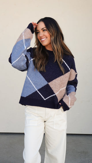 Navy Argyle Oversized Sweater