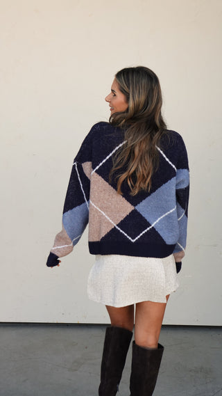 Navy Argyle Oversized Sweater