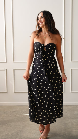 Black Polka Dot Strapless Dress
