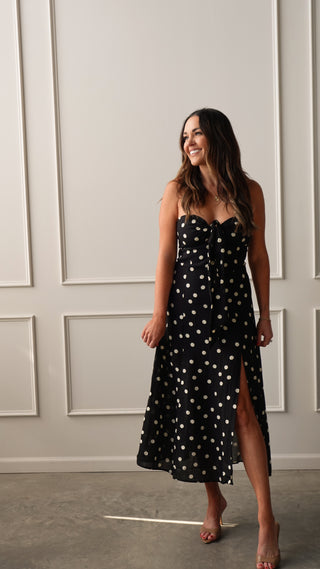 Black Polka Dot Strapless Dress