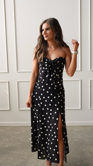 Black Polka Dot Strapless Dress