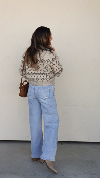 Taupe Nordic Toggle-Button Sweater