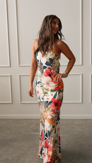 High-Neck Floral Linen Maxi Dress - | COCO The Shop High-Neck Floral Linen Maxi Dress - | COCO The Shop
