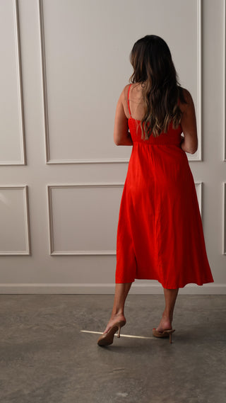 Red Midi Dress with Buttons