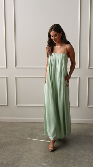 Mint Pleated Maxi Dress