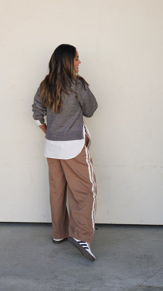 Mocha Sweatpant with Ivory Stripes