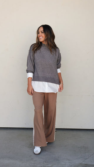 Mocha Sweatpant with Ivory Stripes