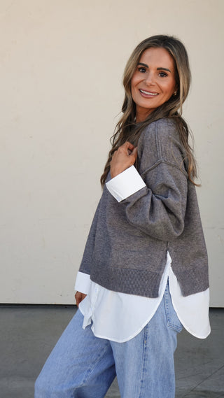 Charcoal Layered Sweater Top