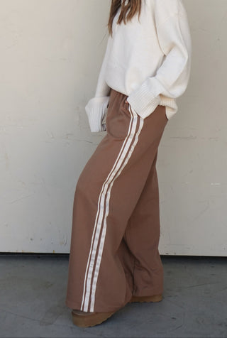 Mocha Sweatpant with Ivory Stripes