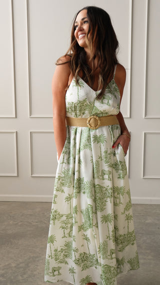 Palm Green Belted Dress - | COCO The Shop Large Palm Green Belted Dress - | COCO The Shop Large