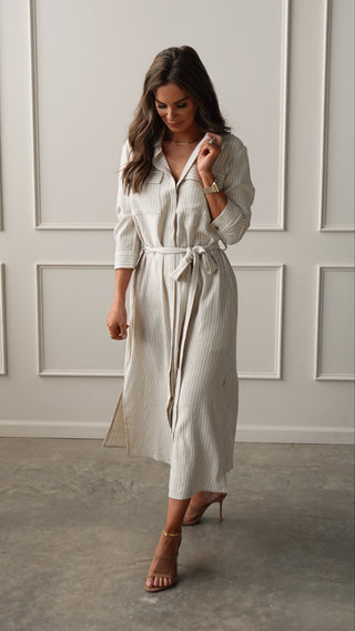 Pinstripe Woven Shirt Dress