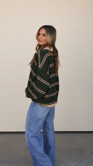 Hunter Green Striped Polo Sweater