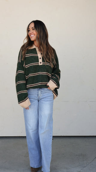 Hunter Green Striped Polo Sweater