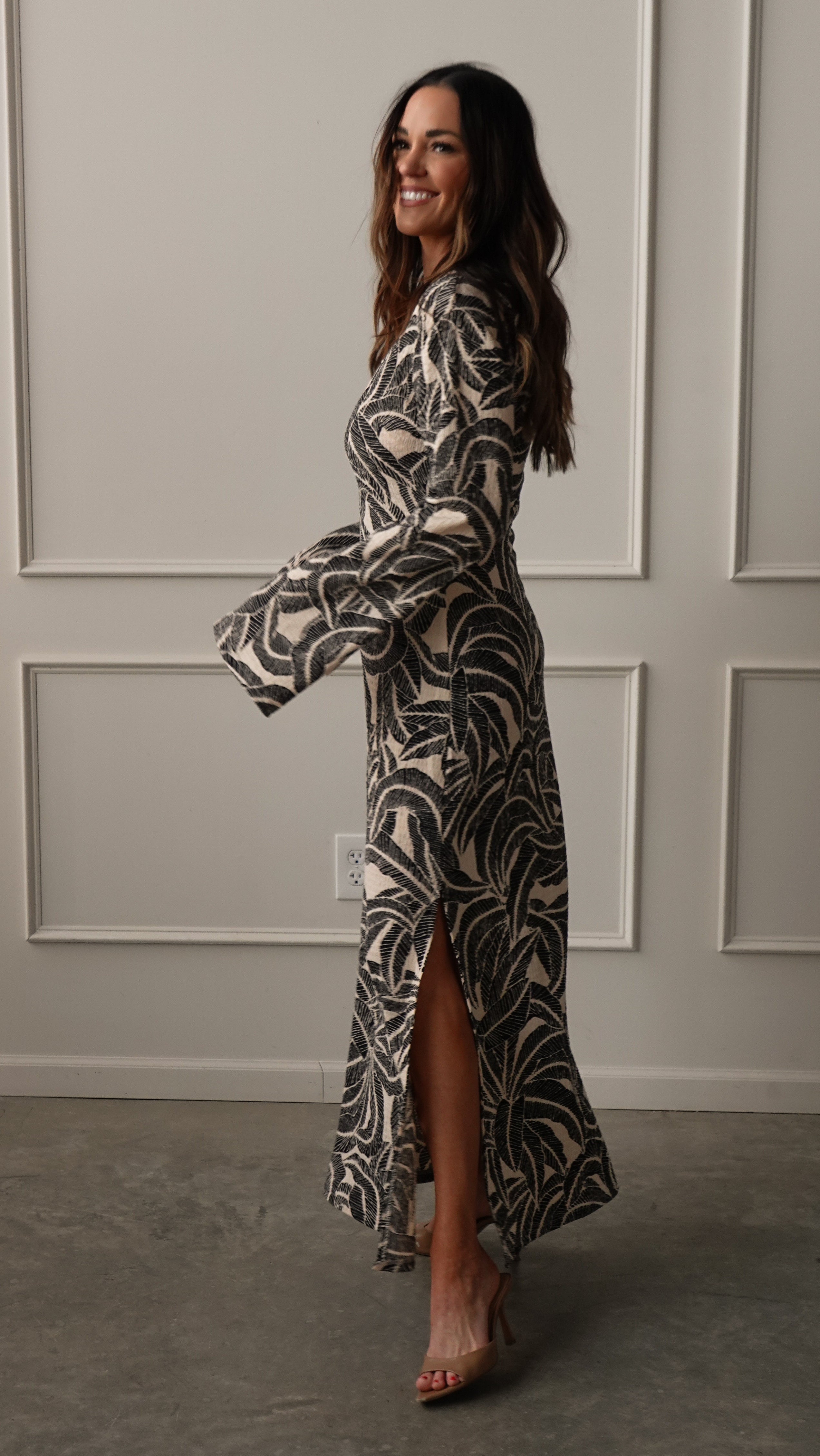 long sleeve dress print Midnight Palm Long Sleeve Dress
