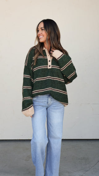 Hunter Green Striped Polo Sweater