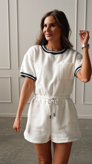 White/Green Drawstring Romper