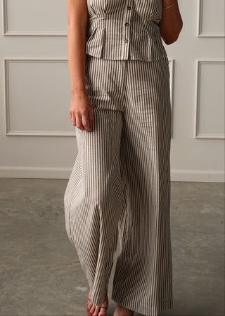 Brown Striped Wide-Leg Trouser