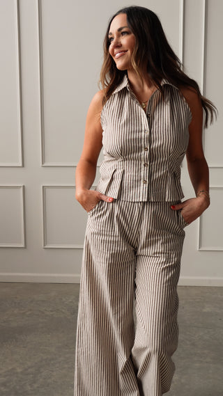 Brown Striped Wide-Leg Trouser