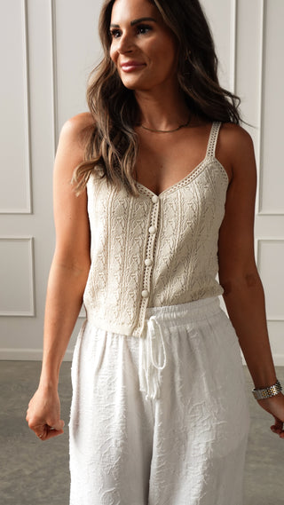 Cream Pointelle Knit Top