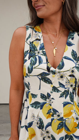 Lemon Print Linen Romper