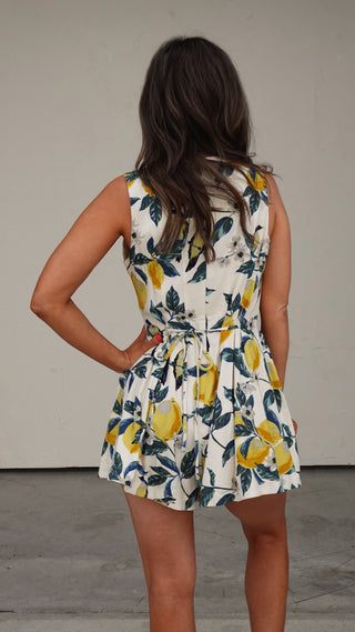 Lemon Print Linen Romper