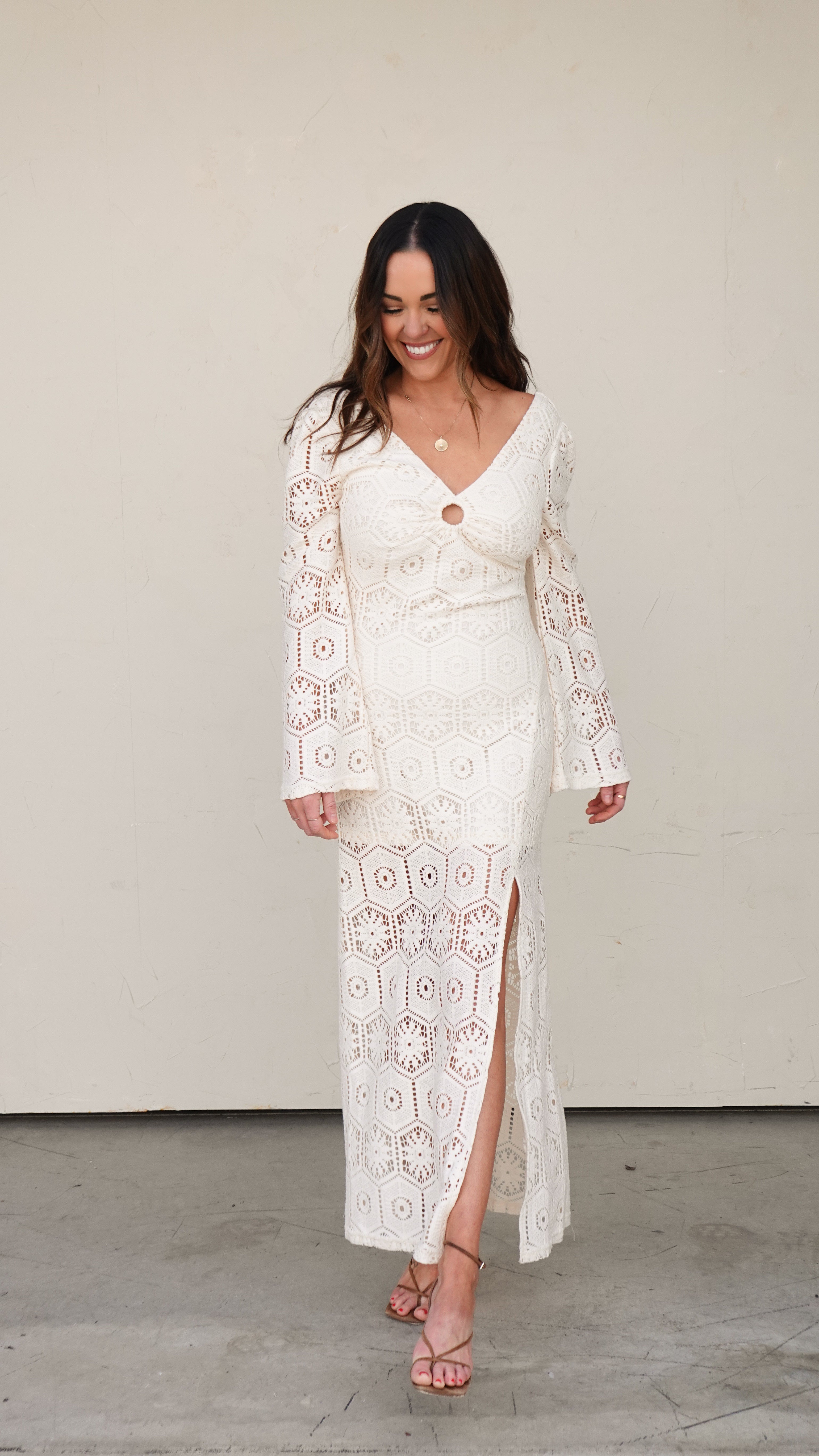 club l bridesmaid long sleeve crochet detail maxi dress Palermo Pink Crochet Plunge Maxi Dress - S Size - Women's Dresses