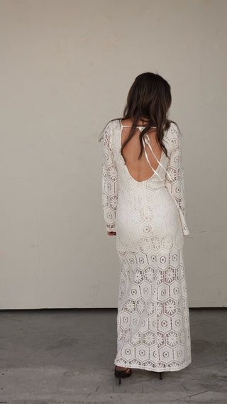 Ivory Crochet Long-Sleeve Maxi Dress - | COCO The Shop Medium Ivory Crochet Long-Sleeve Maxi Dress - | COCO The Shop Medium