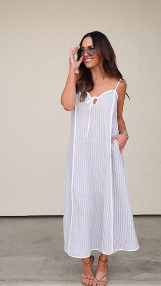 Blue Striped Sleeveless Midi Dress