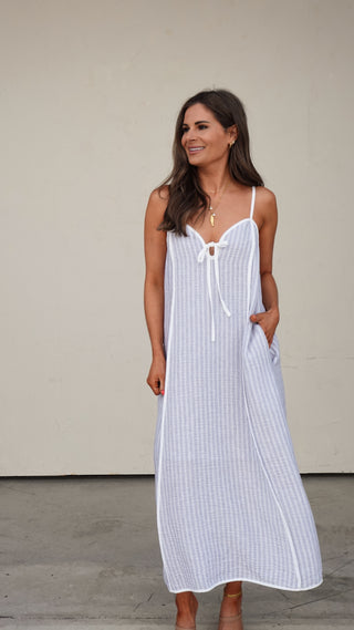 Blue Striped Sleeveless Midi Dress