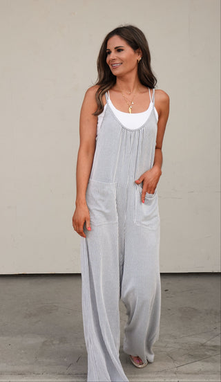 Pinstripe Sleeveless Slouchy Jumpsuit
