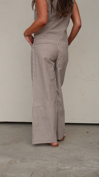 Brown Striped Wide-Leg Trouser