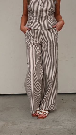 Brown Striped Wide-Leg Trouser