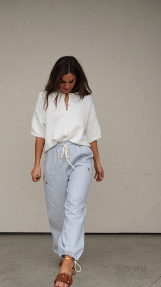 Blue Striped Jogger-Style Pant
