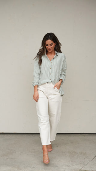 Sage Striped Button-Down Shirt