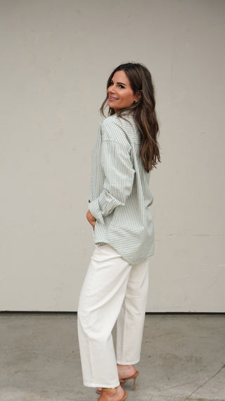 Sage Striped Button-Down Shirt