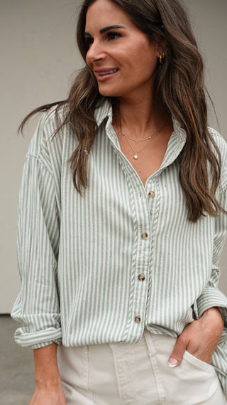 Sage Striped Button-Down Shirt