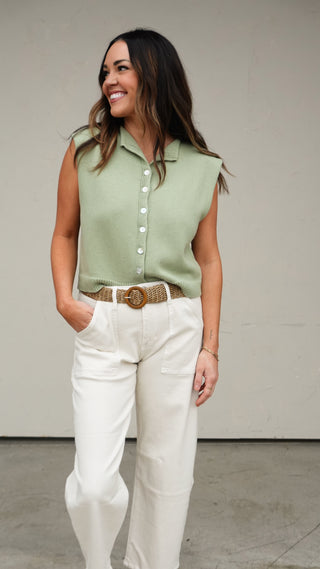 Sage Sleeveless Cardigan