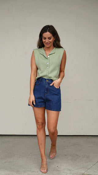 Sage Sleeveless Cardigan