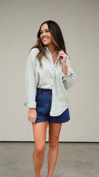 Sage Striped Button-Down Shirt